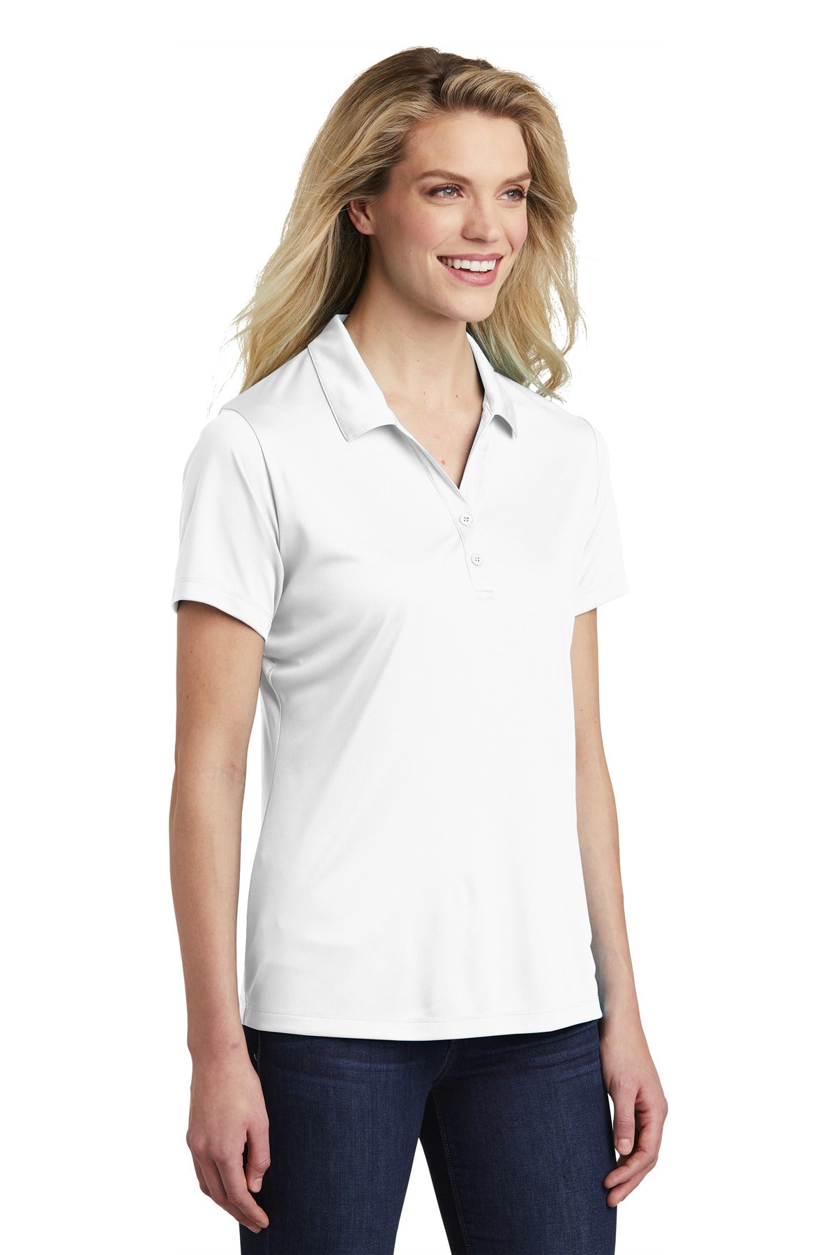 White Sport-Tek Women's PosiCharge Competitor Polo. LST550