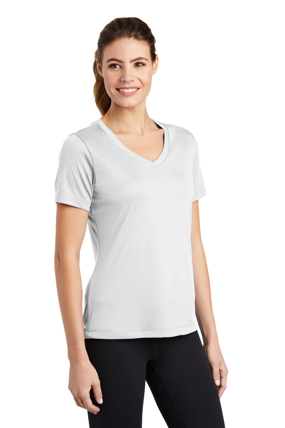 White Sport-Tek Women's PosiCharge Competitor V-Neck Tee. LST353