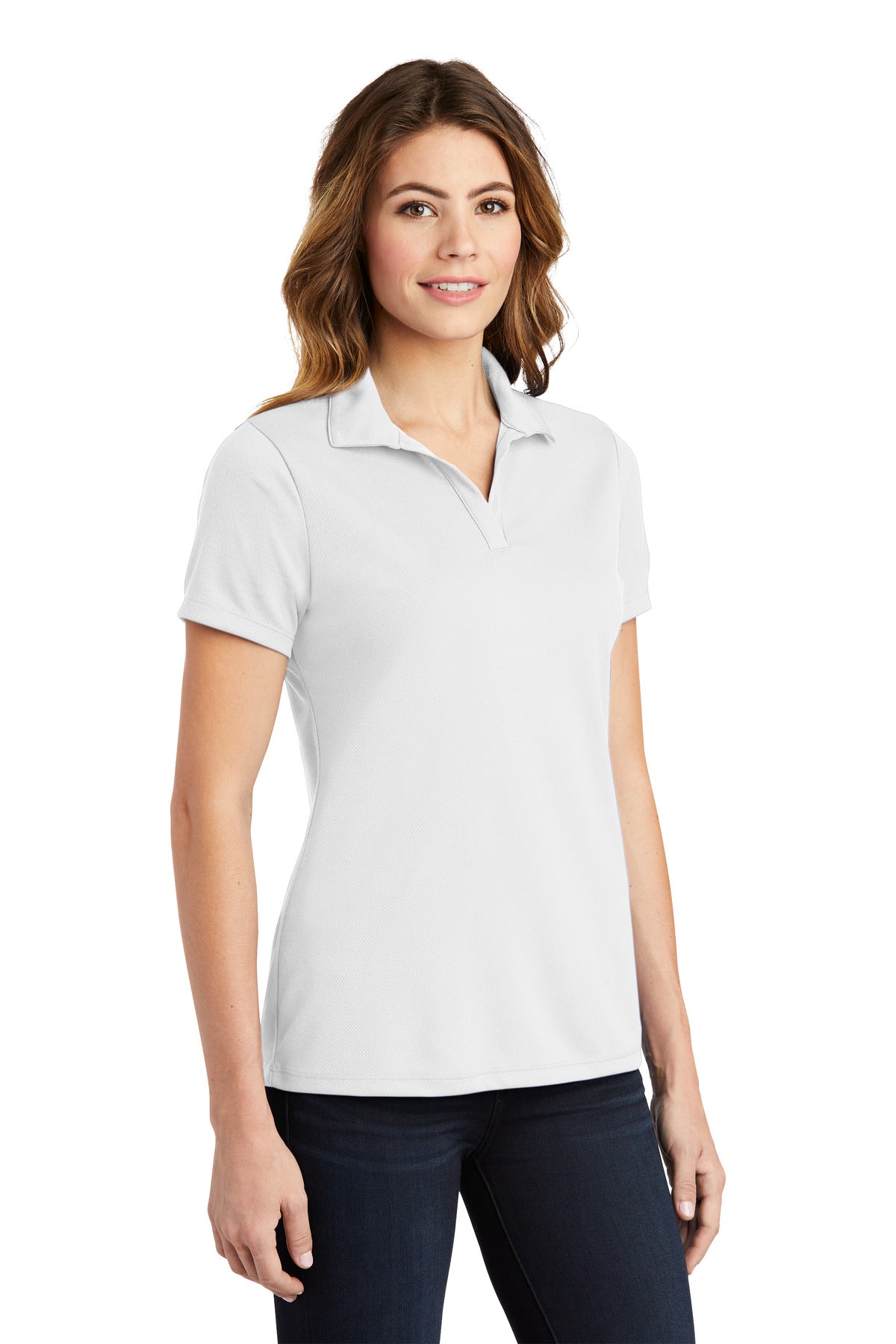 White Sport-Tek Women's PosiCharge RacerMesh Polo. LST640