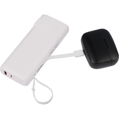 White UL Listed 10,000 mAh 20W PD Power Bank with AC Plu plain