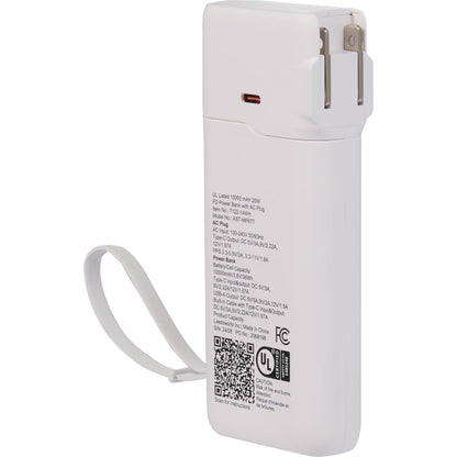 White UL Listed 10,000 mAh 20W PD Power Bank with AC Plu plain