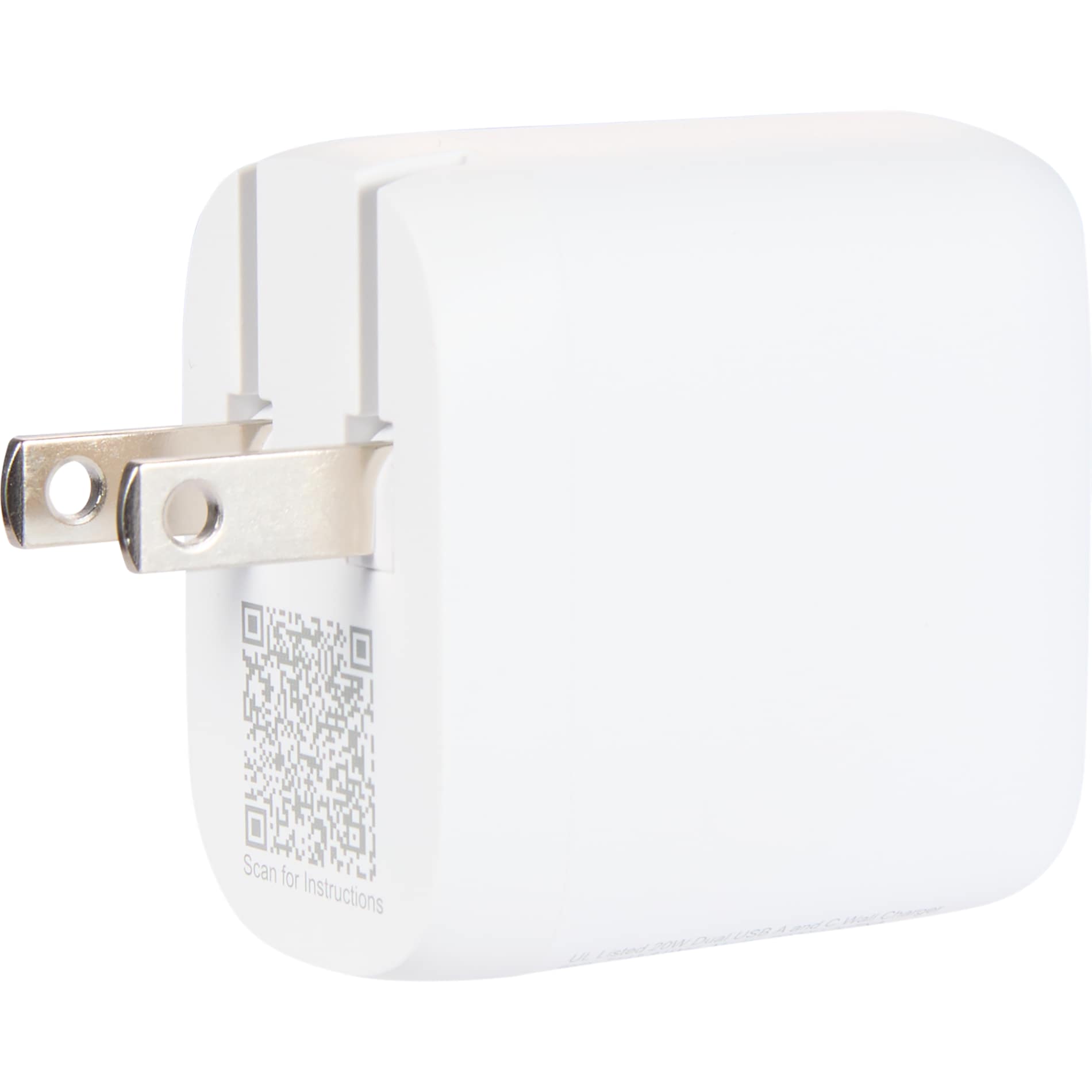 White UL Listed 20W Dual USB A and C Wall Charger plain