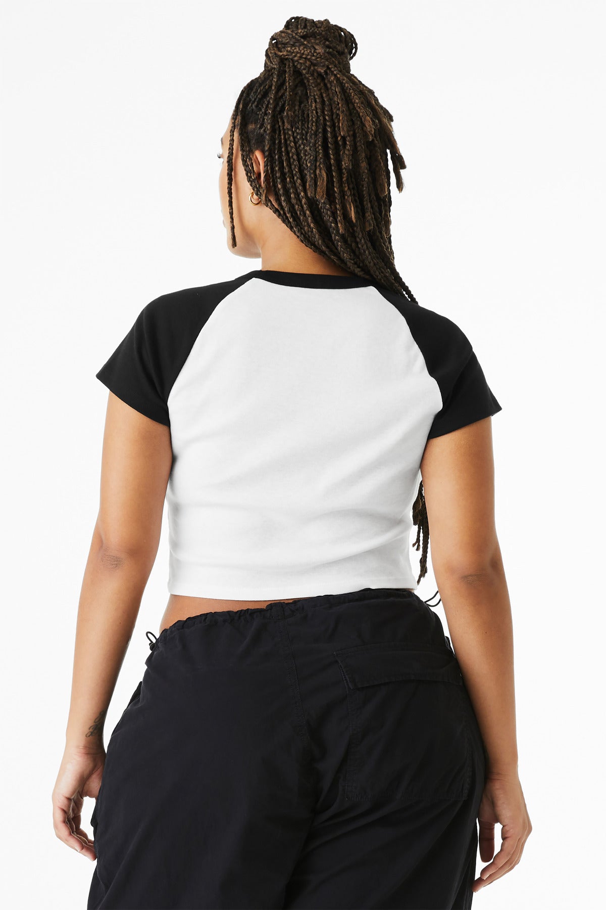 White/Blk BELLA+CANVAS Women's Micro Rib Raglan Baby Tee BC1201