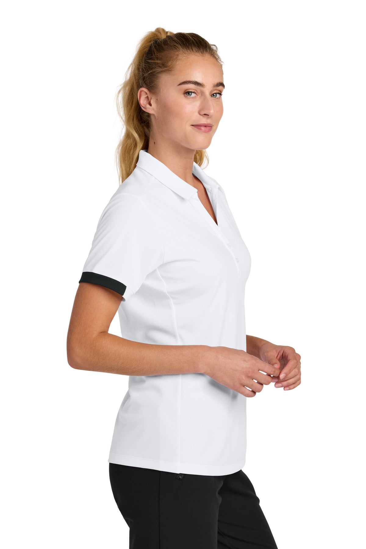 White/Blk Sport-Tek Women's Club Colorblock Polo LST444