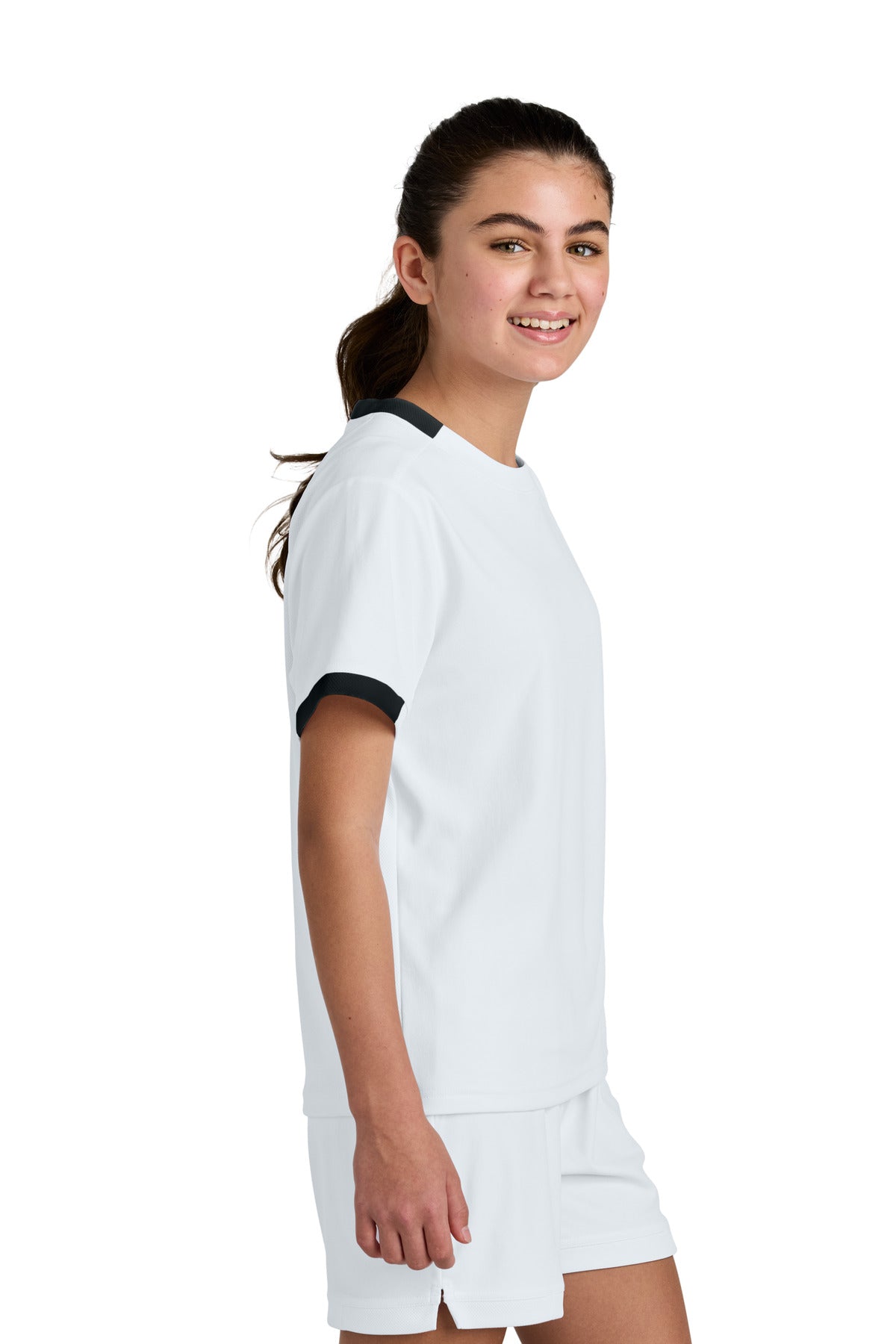 White/Blk Sport-Tek Youth Club Short Sleeve Crew YST440