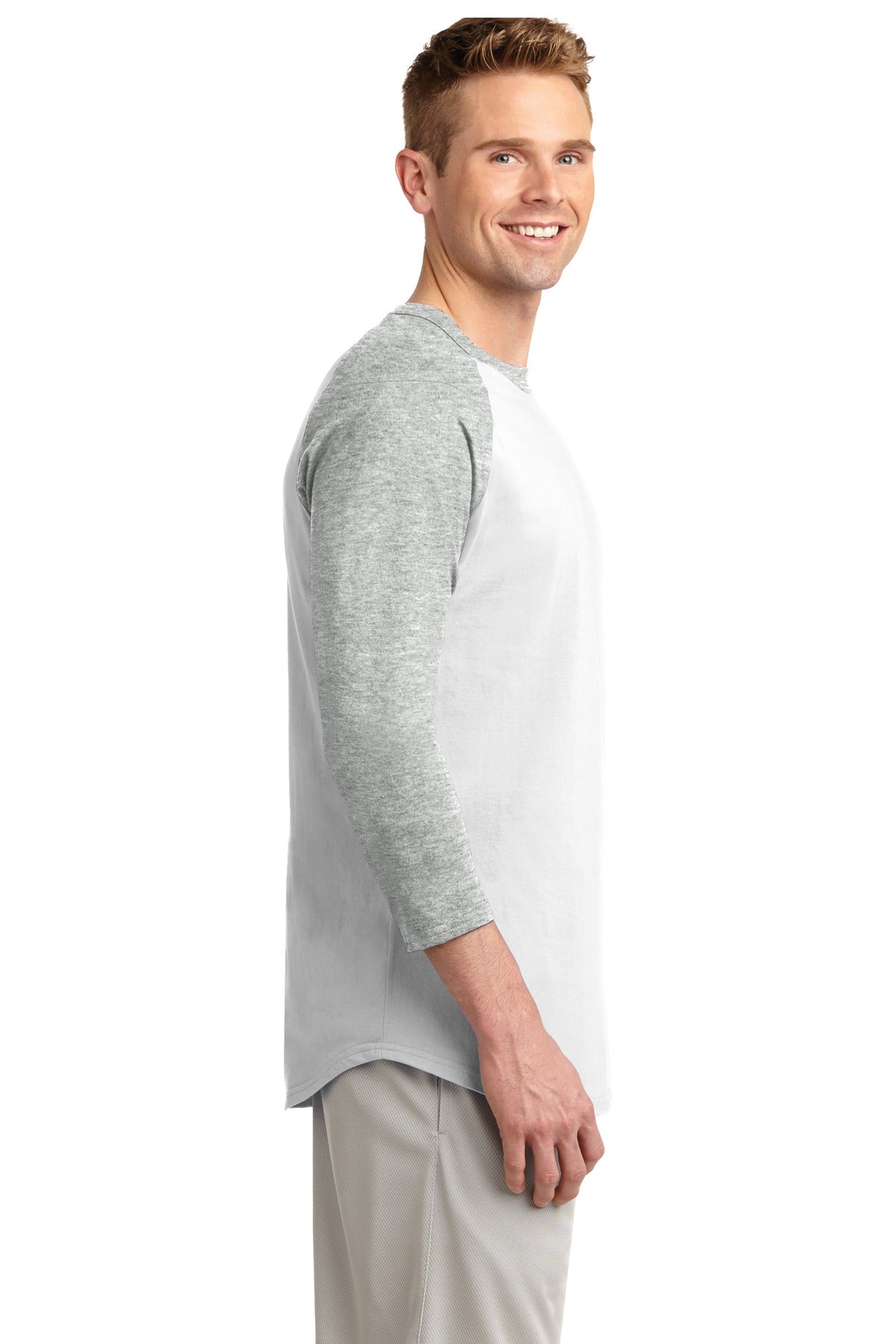 White/Grey Hth Sport-Tek Colorblock Raglan Jersey. T200