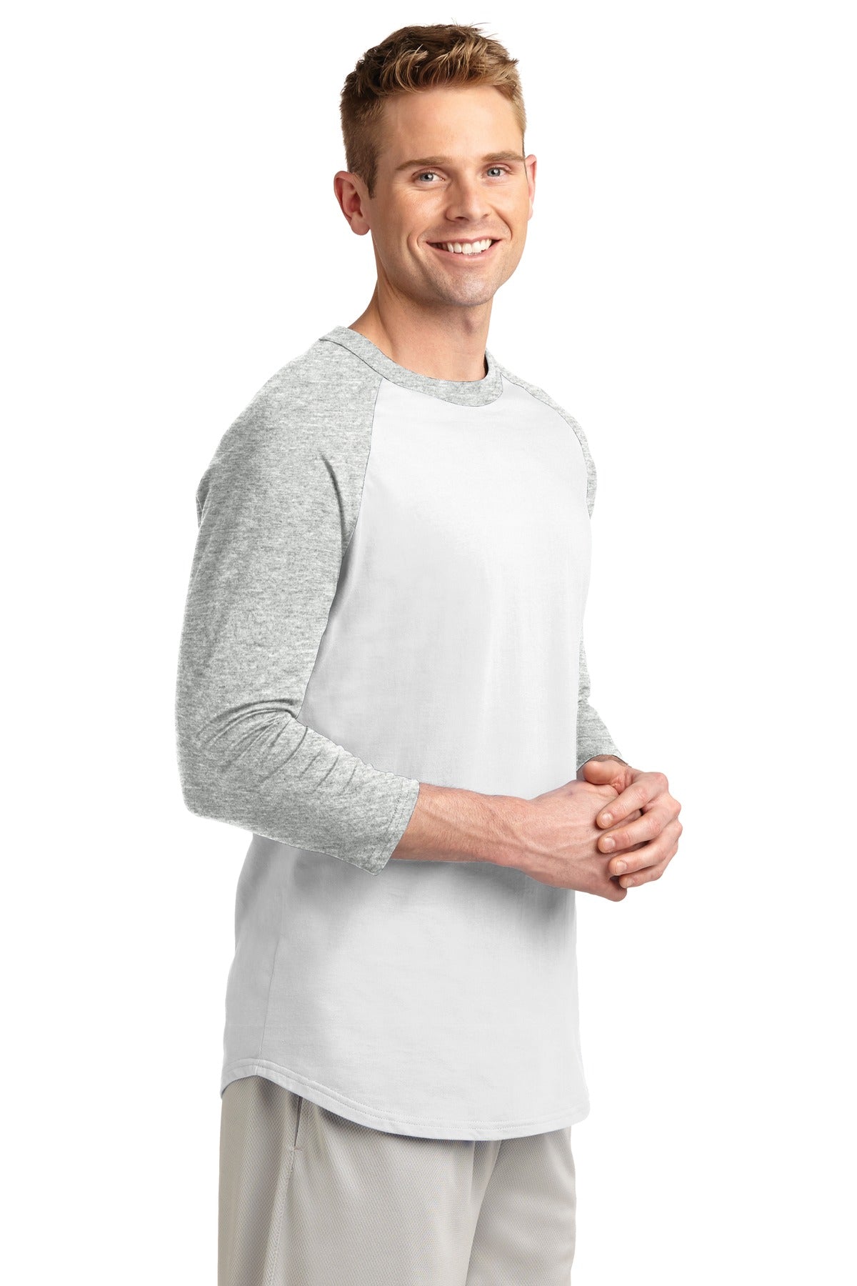 White/Grey Hth Sport-Tek Colorblock Raglan Jersey. T200
