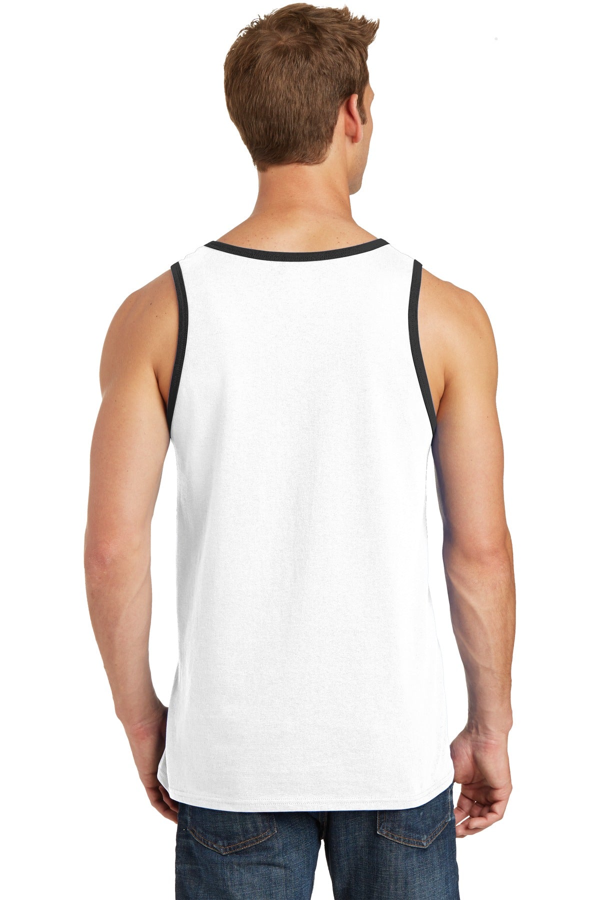 White/Jet Blck Port & Co Core Cotton Tank Top. PC54TT