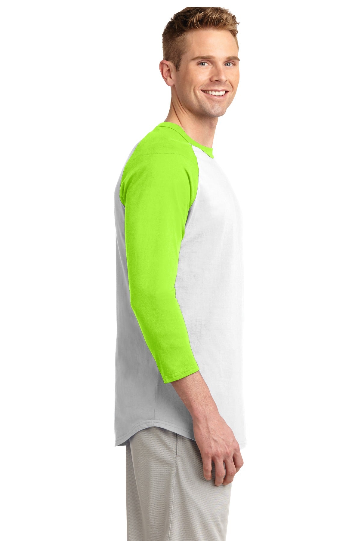 White/Lime Shk Sport-Tek Colorblock Raglan Jersey. T200