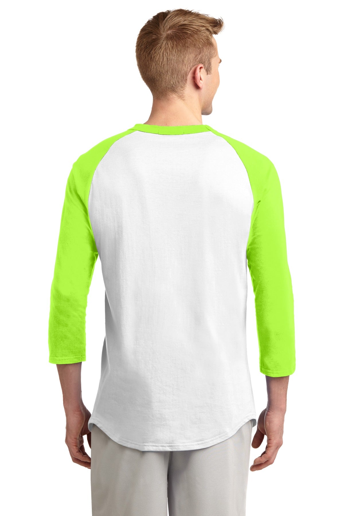 White/Lime Shk Sport-Tek Colorblock Raglan Jersey. T200