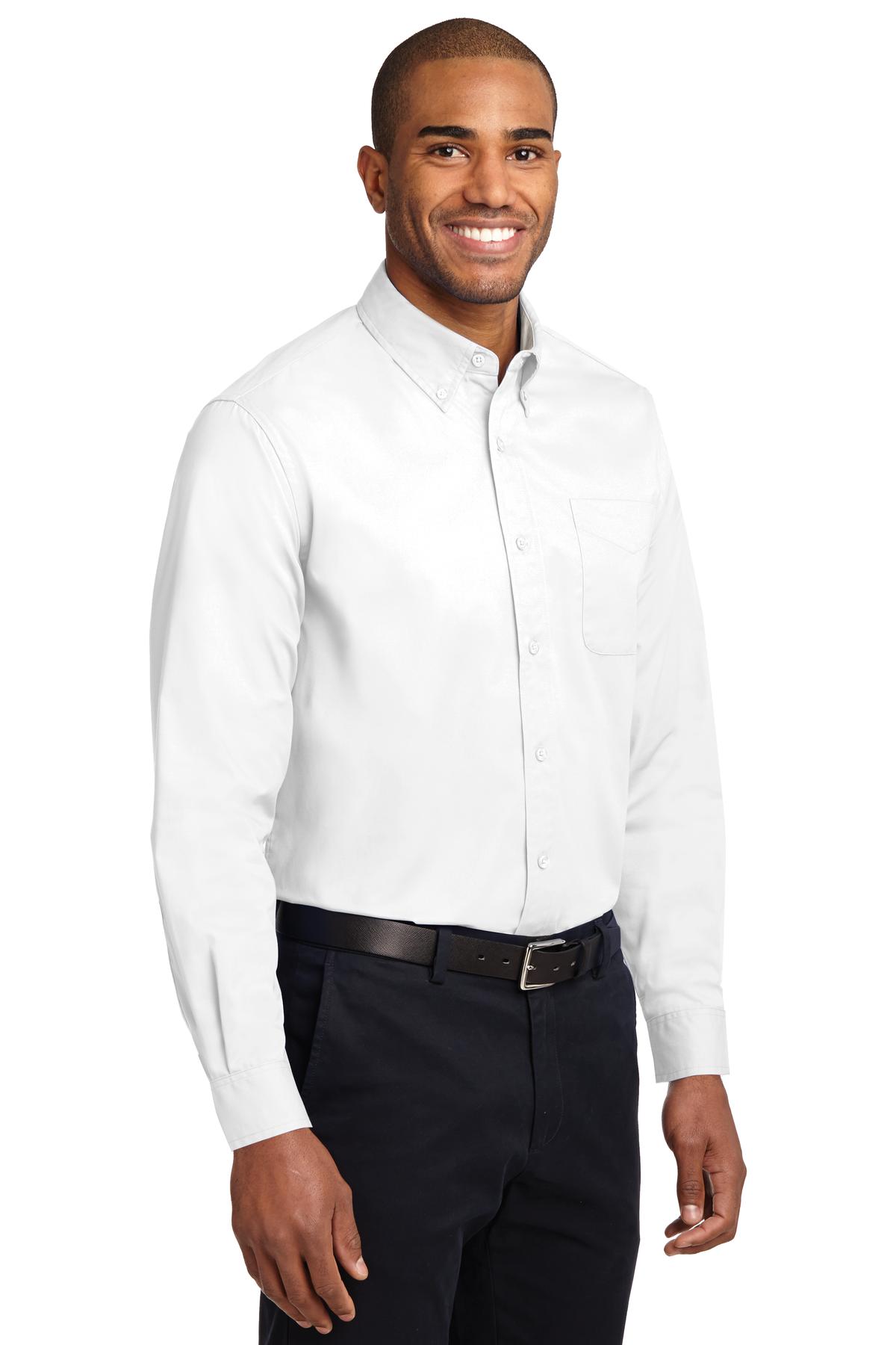 White/Lt Stone Port Authority Long Sleeve Easy Care Shirt S608
