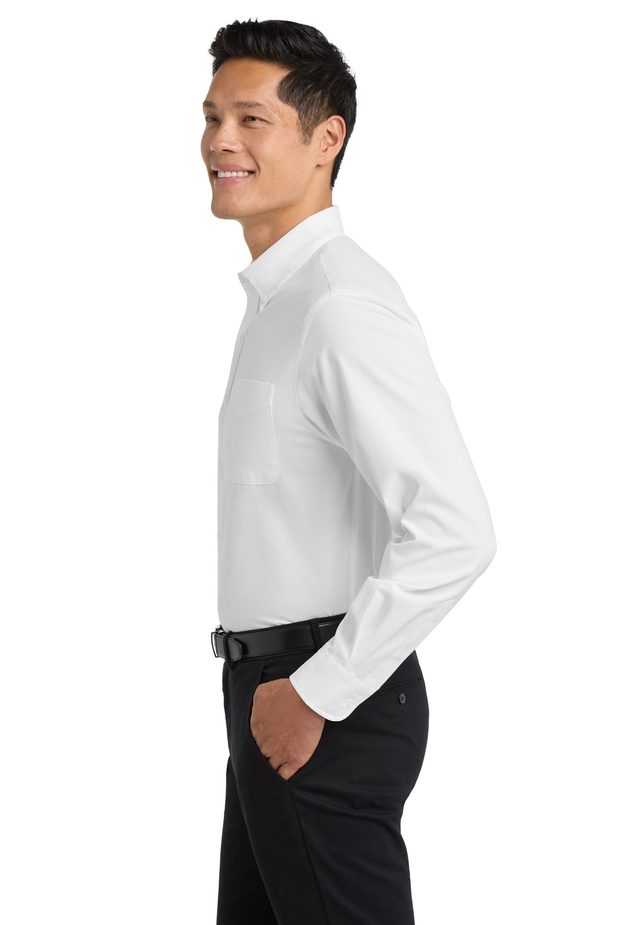 White/Lt Stone Port Authority Long Sleeve Easy Care Shirt S608