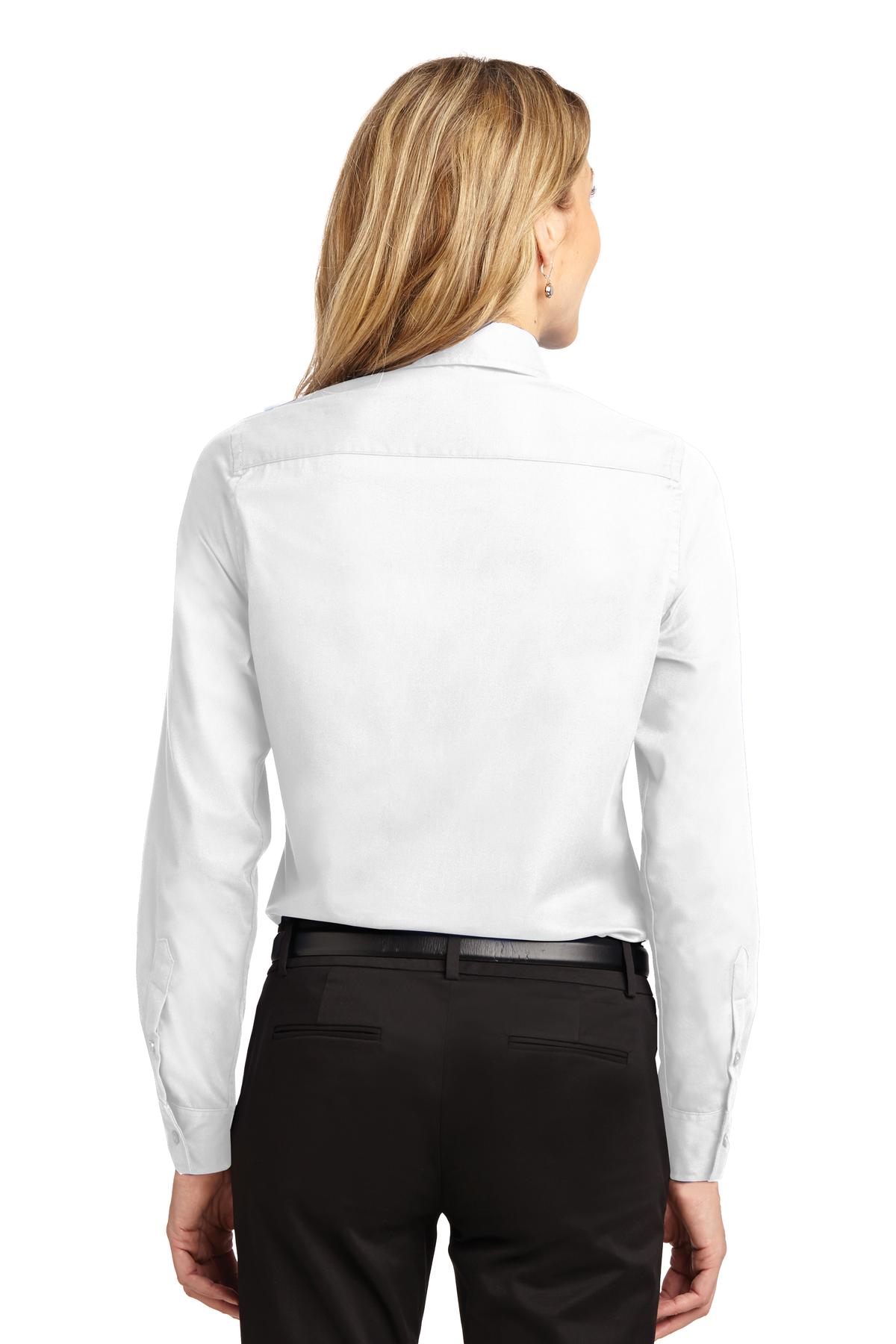 White/Lt Stone Port Authority Women's Long Sleeve Easy Care Shirt. L608