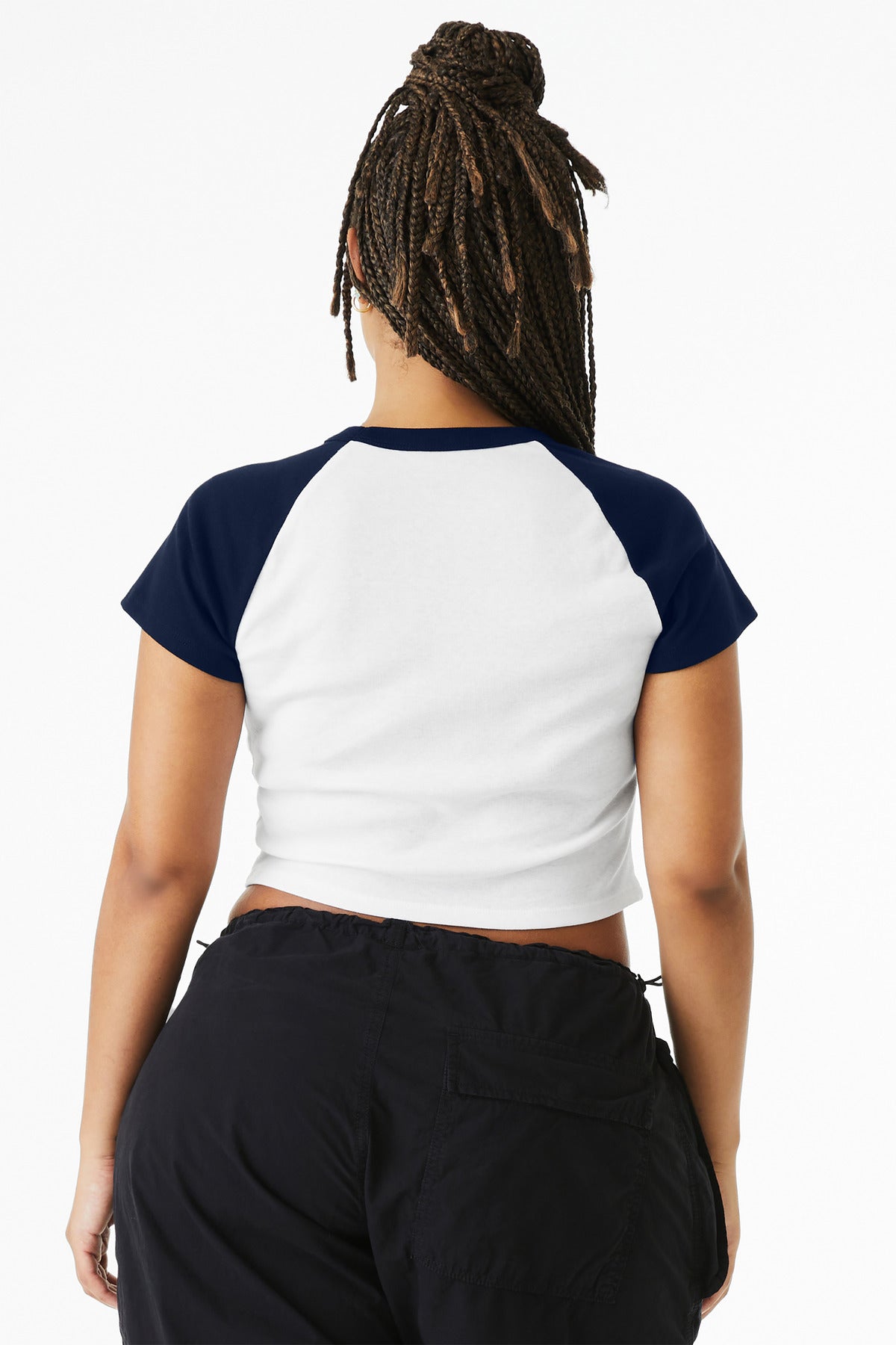 White/Navy BELLA+CANVAS Women's Micro Rib Raglan Baby Tee BC1201