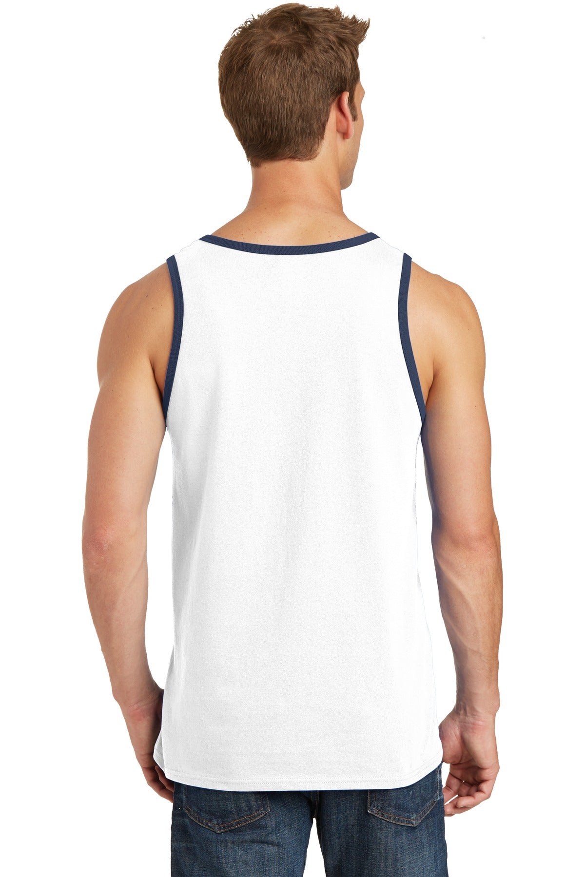 White/Navy Port & Co Core Cotton Tank Top. PC54TT