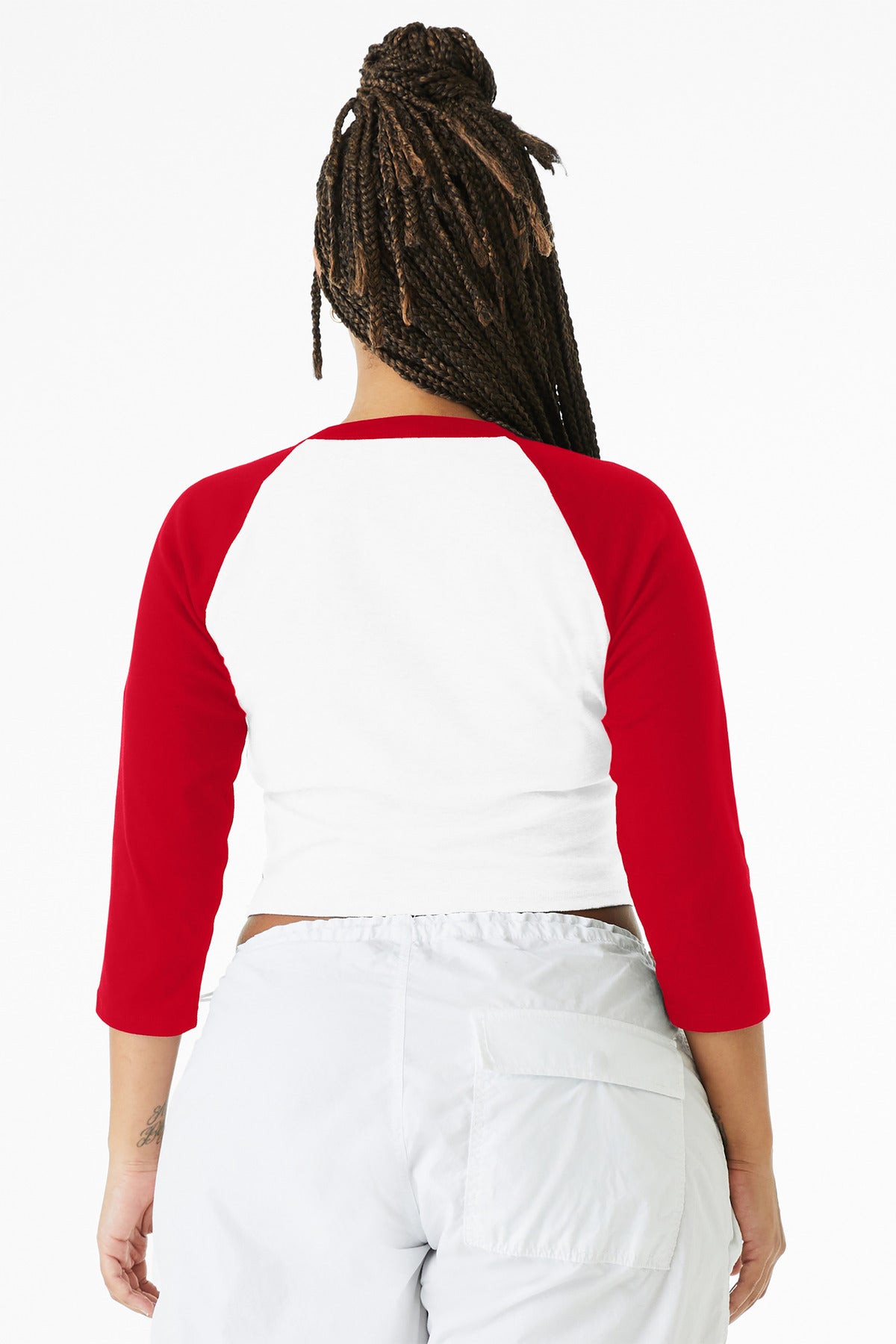 White/Red BELLA+CANVAS Women's Micro Rib 3/4 Raglan Baby Tee BC1200