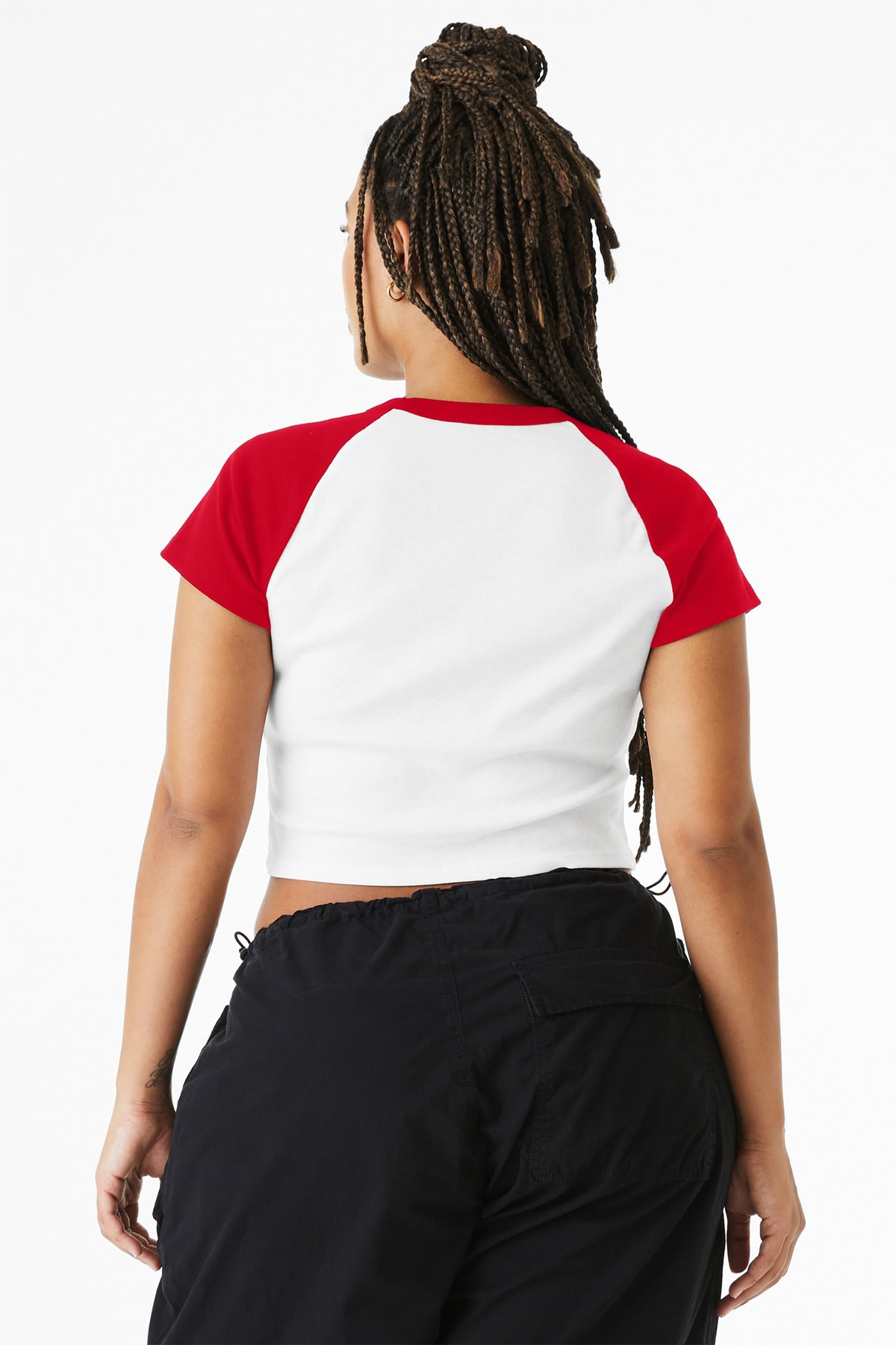White/Red BELLA+CANVAS Women's Micro Rib Raglan Baby Tee BC1201
