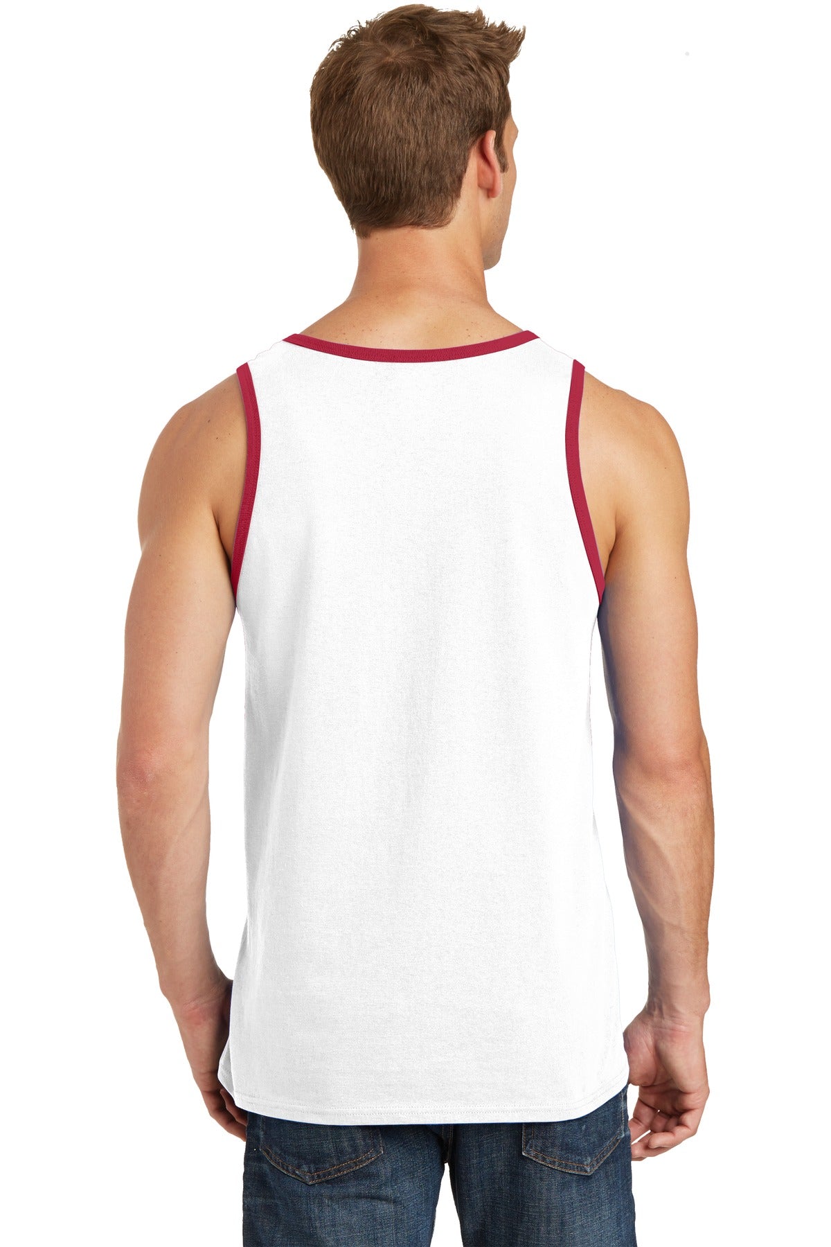 White/Red Port & Co Core Cotton Tank Top. PC54TT