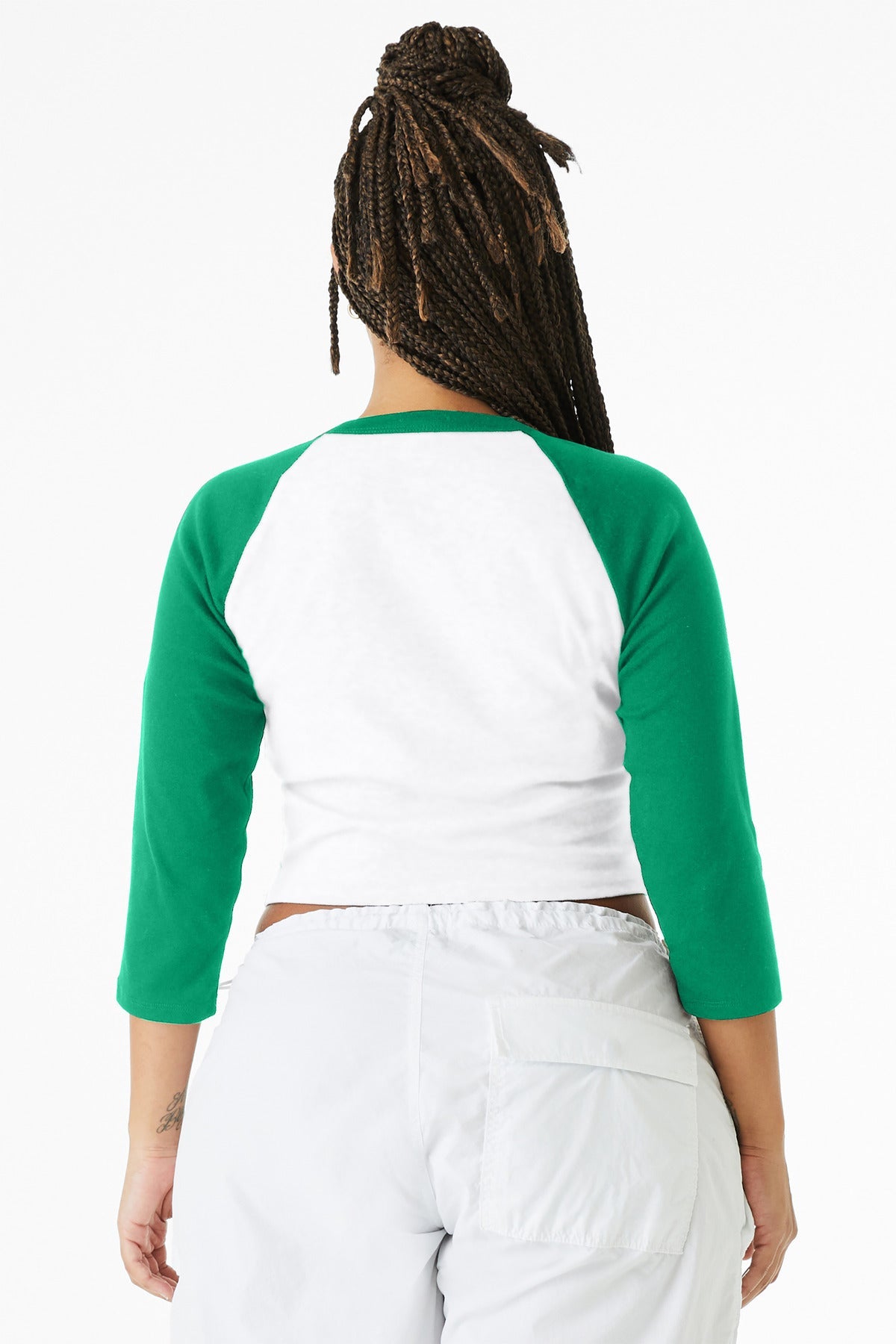 Wht/Kelly BELLA+CANVAS Women's Micro Rib 3/4 Raglan Baby Tee BC1200