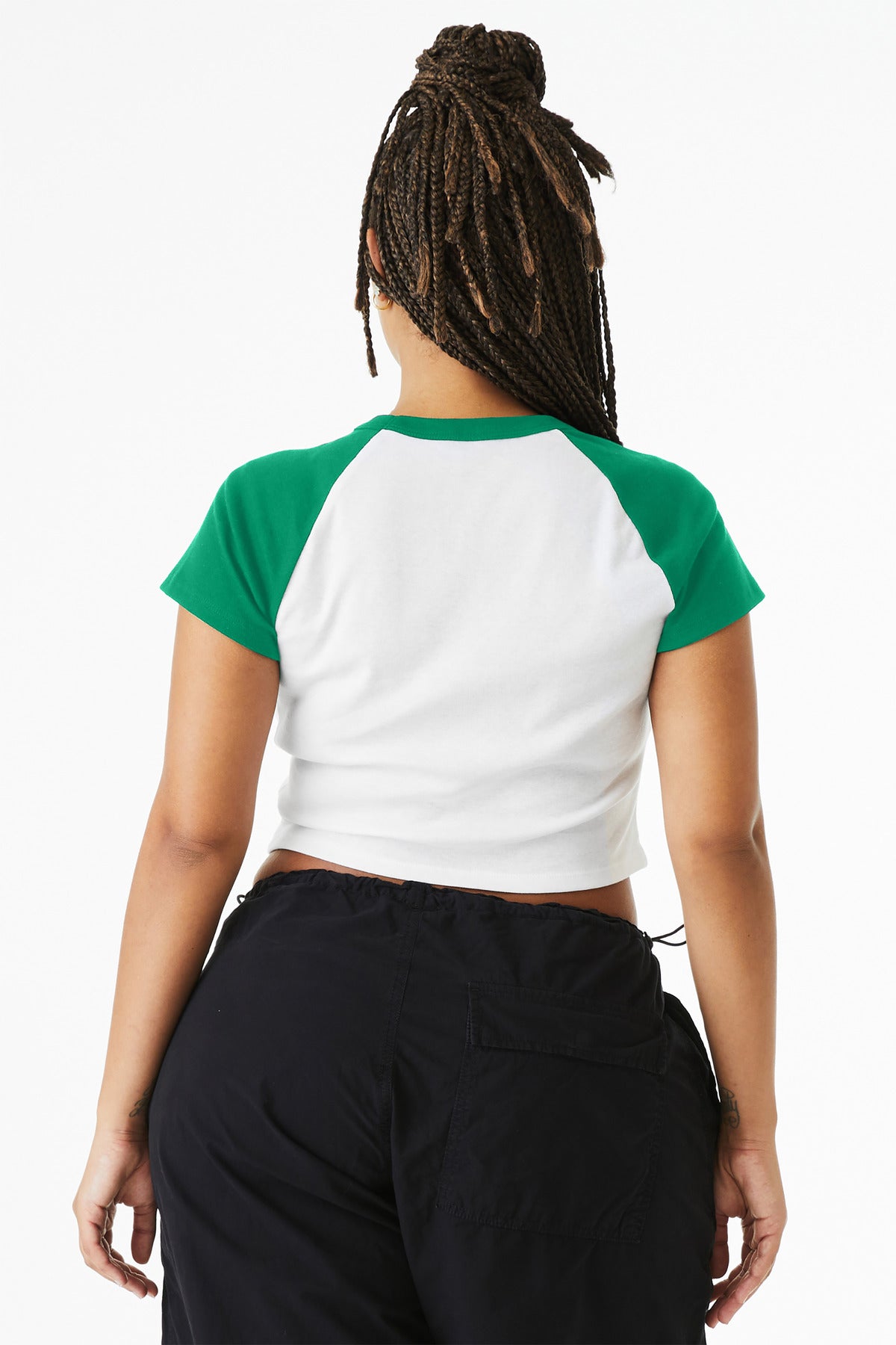 Wht/Kelly BELLA+CANVAS Women's Micro Rib Raglan Baby Tee BC1201