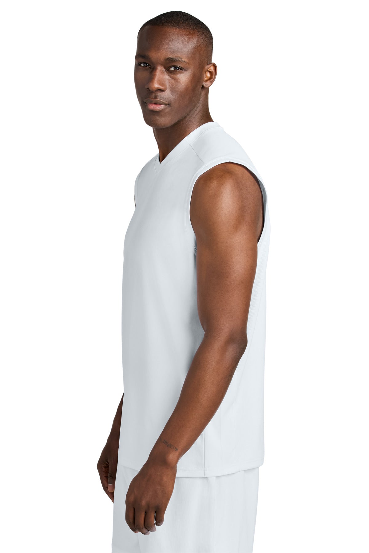 Wht/Wht Sport-Tek Club Sleeveless V-Neck ST441