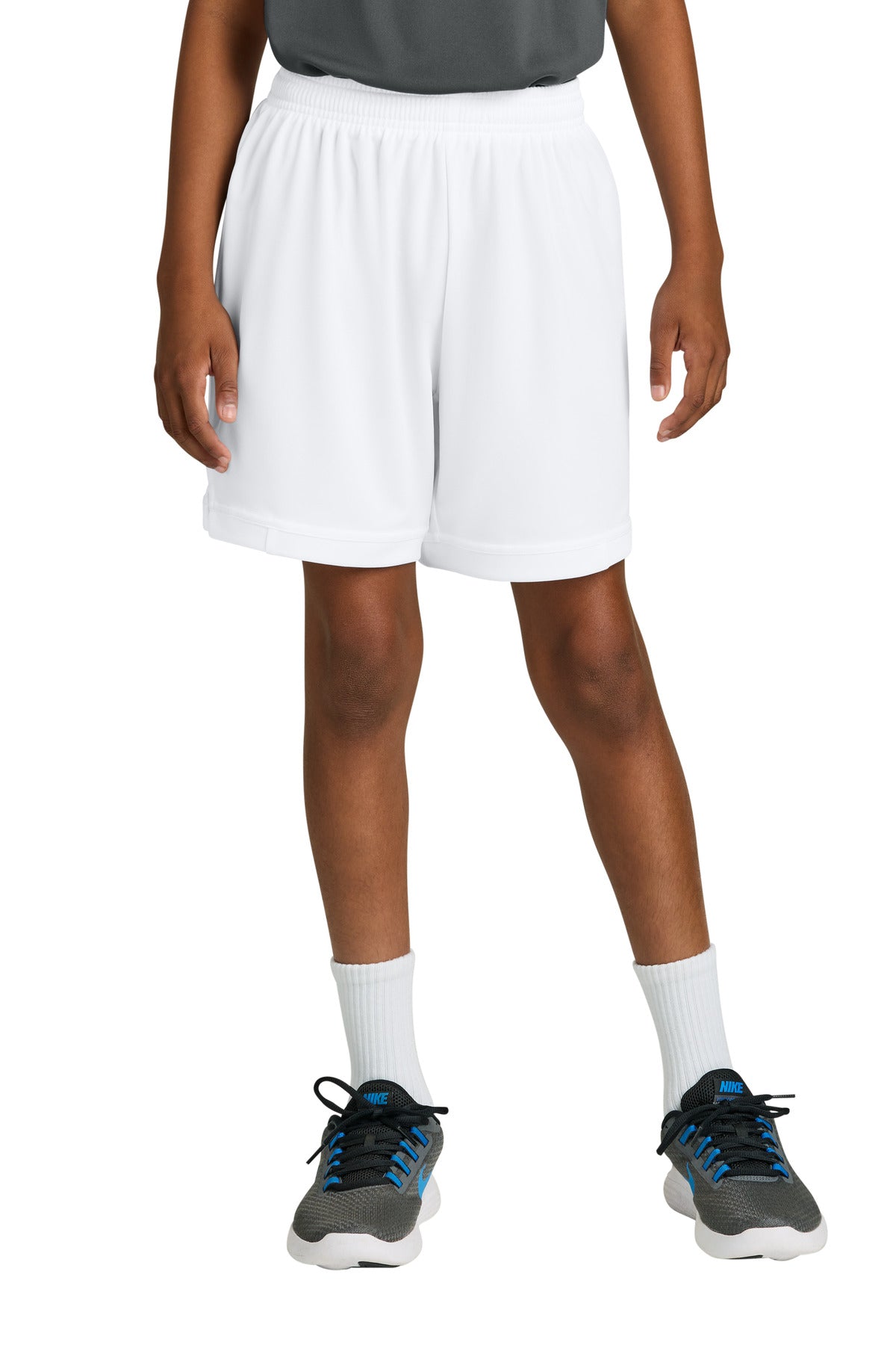 Wht/Wht Sport-Tek Youth Club 5" Short YST4420