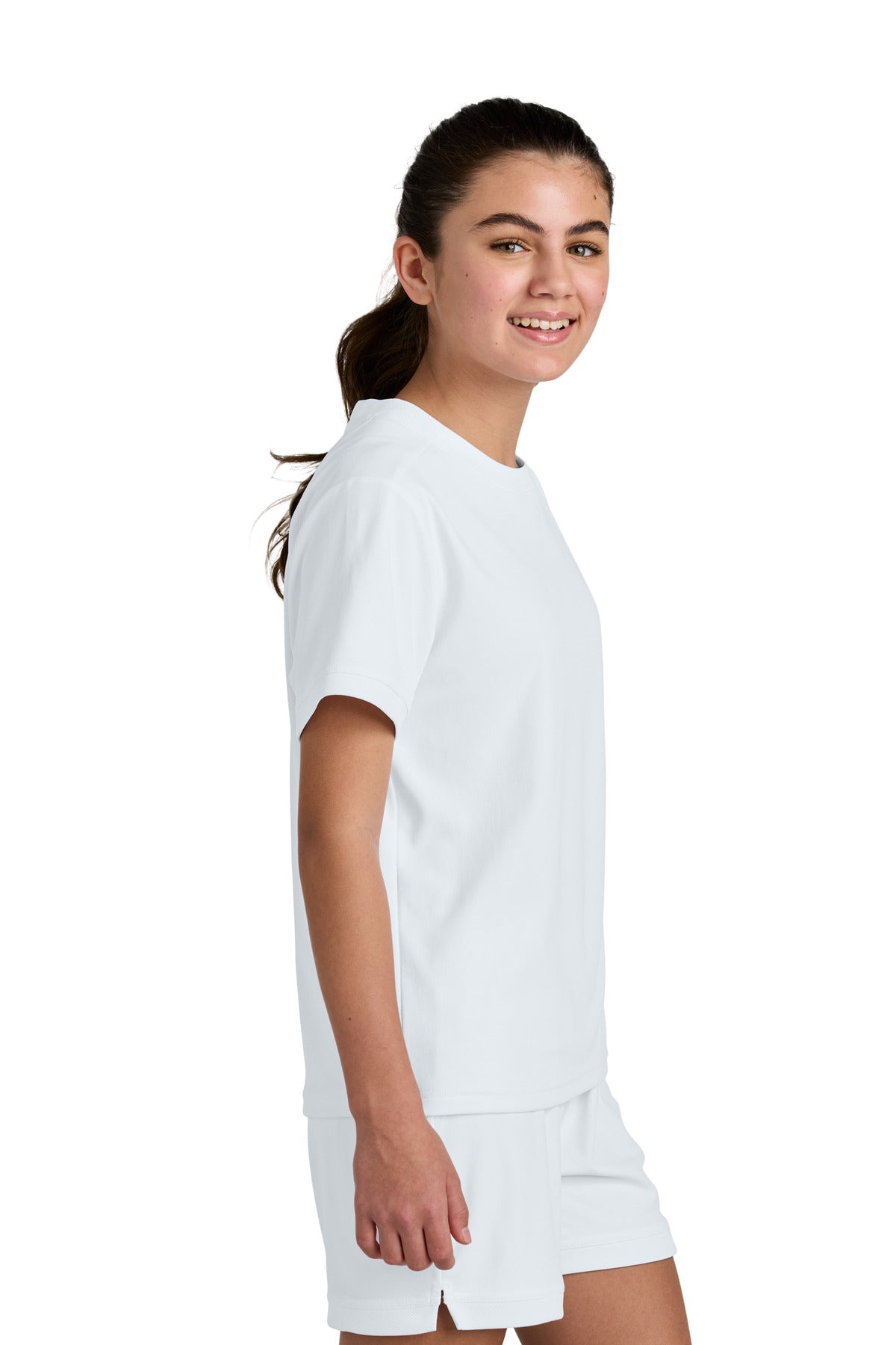 Wht/Wht Sport-Tek Youth Club Short Sleeve Crew YST440