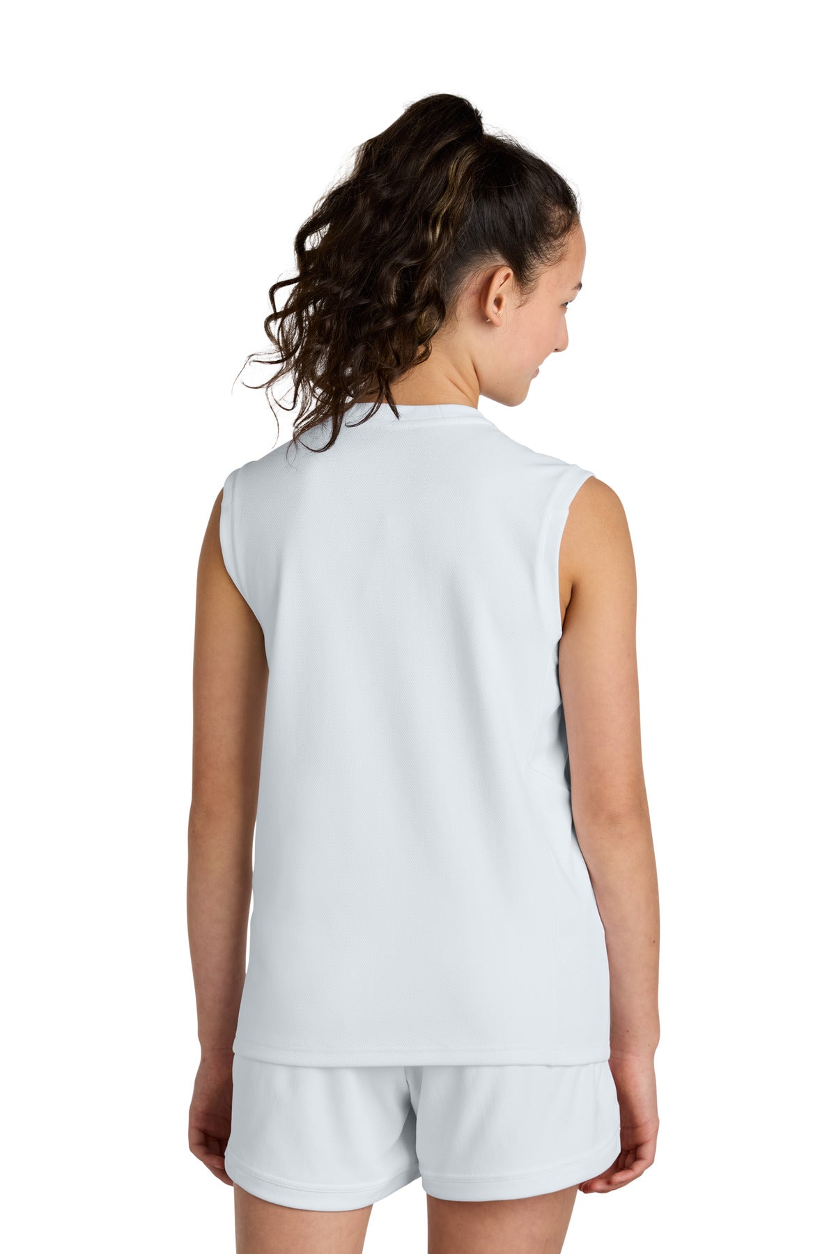 Wht/Wht Sport-Tek Youth Club Sleeveless V-Neck YST441