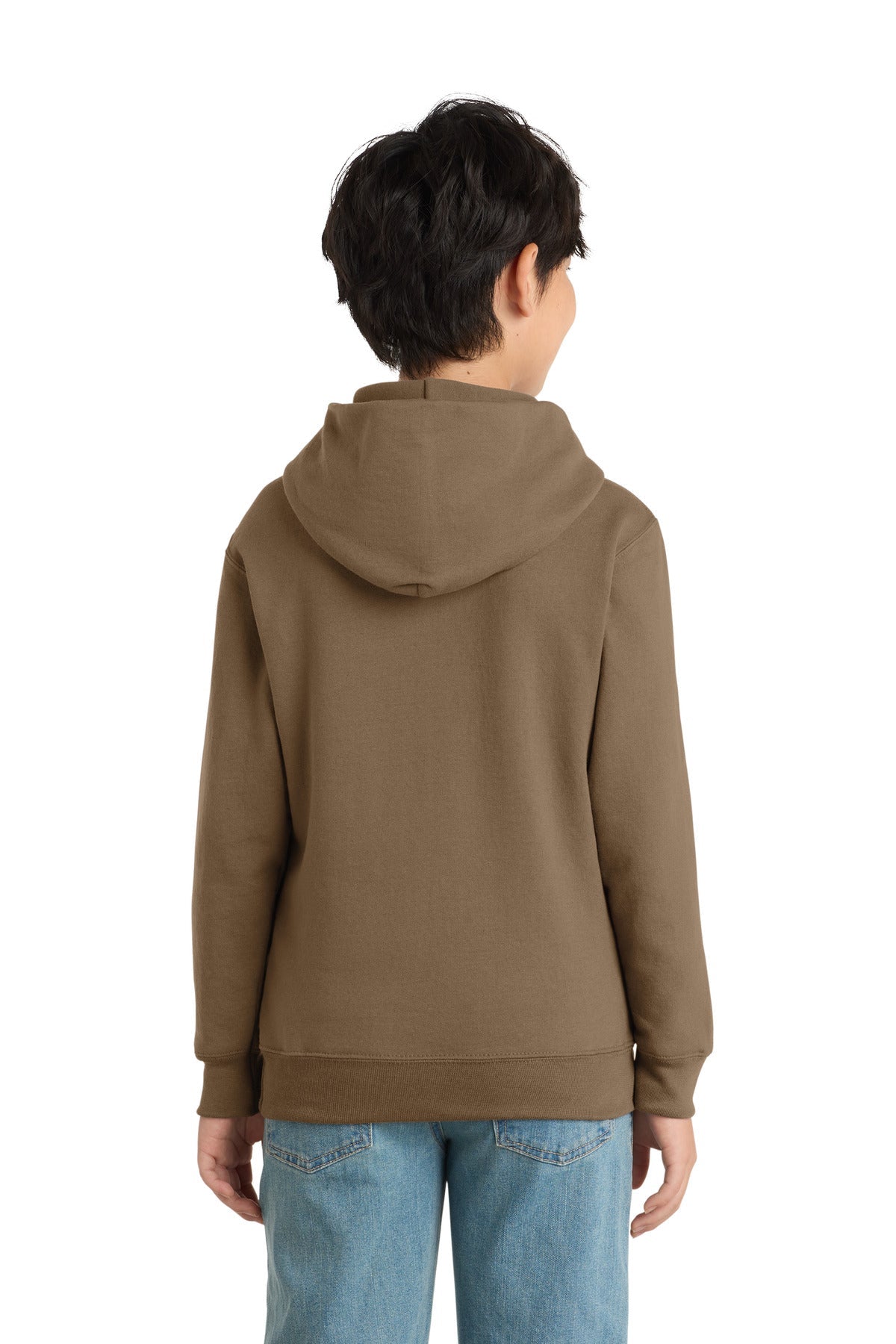 Woodland Brown Port & Co Youth Core Fleece Pullover Hooded Sweatshirt. PC90YH