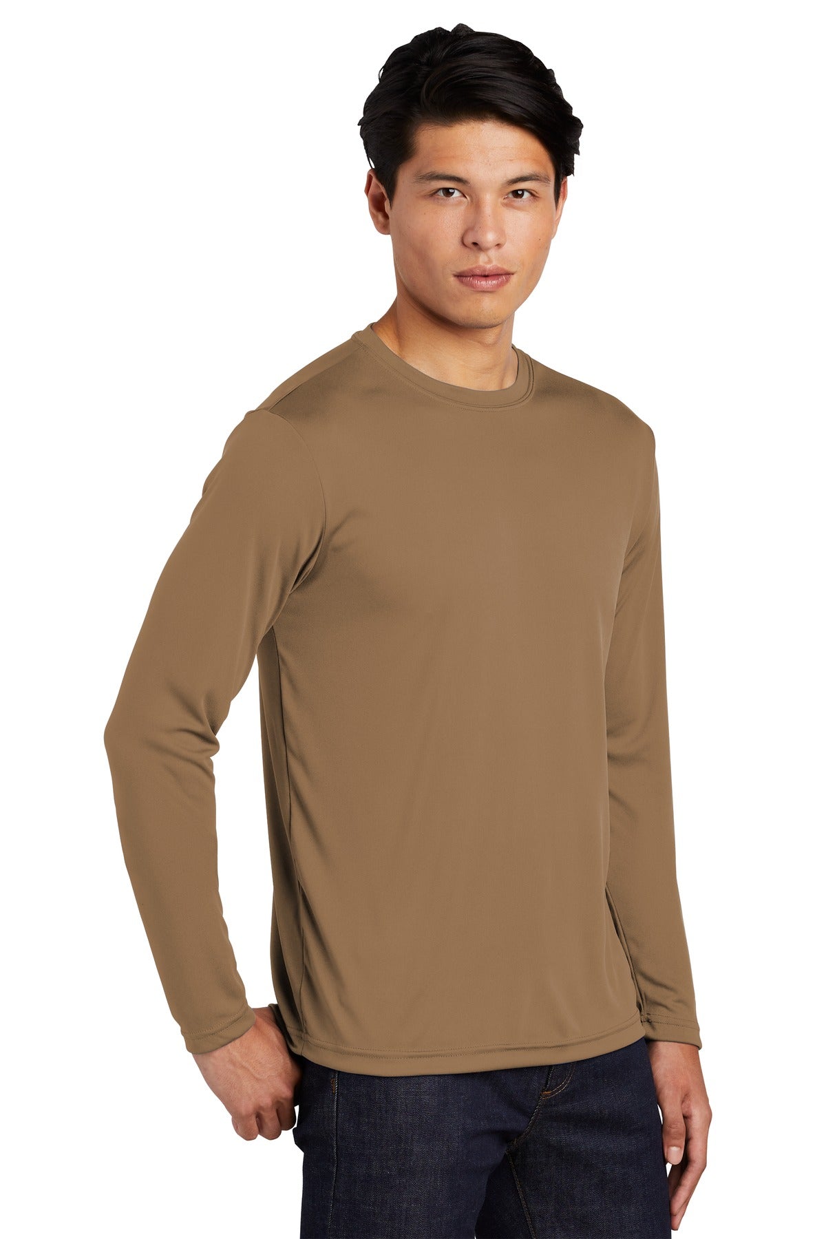 Woodland Brown Sport-Tek Long Sleeve PosiCharge Competitor Tee. ST350LS