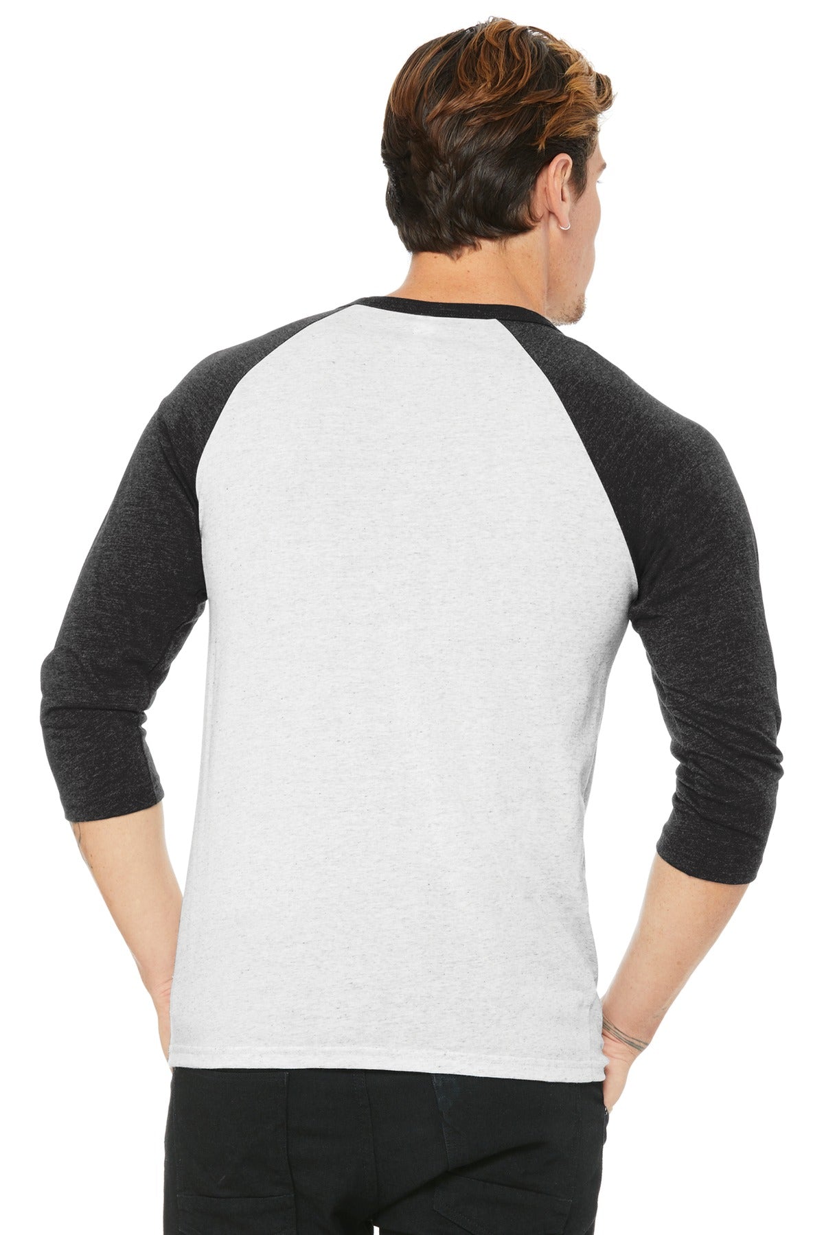 Wt Fk/Ch-Bl TB BELLA+CANVAS Unisex 3/4-Sleeve Baseball Tee. BC3200