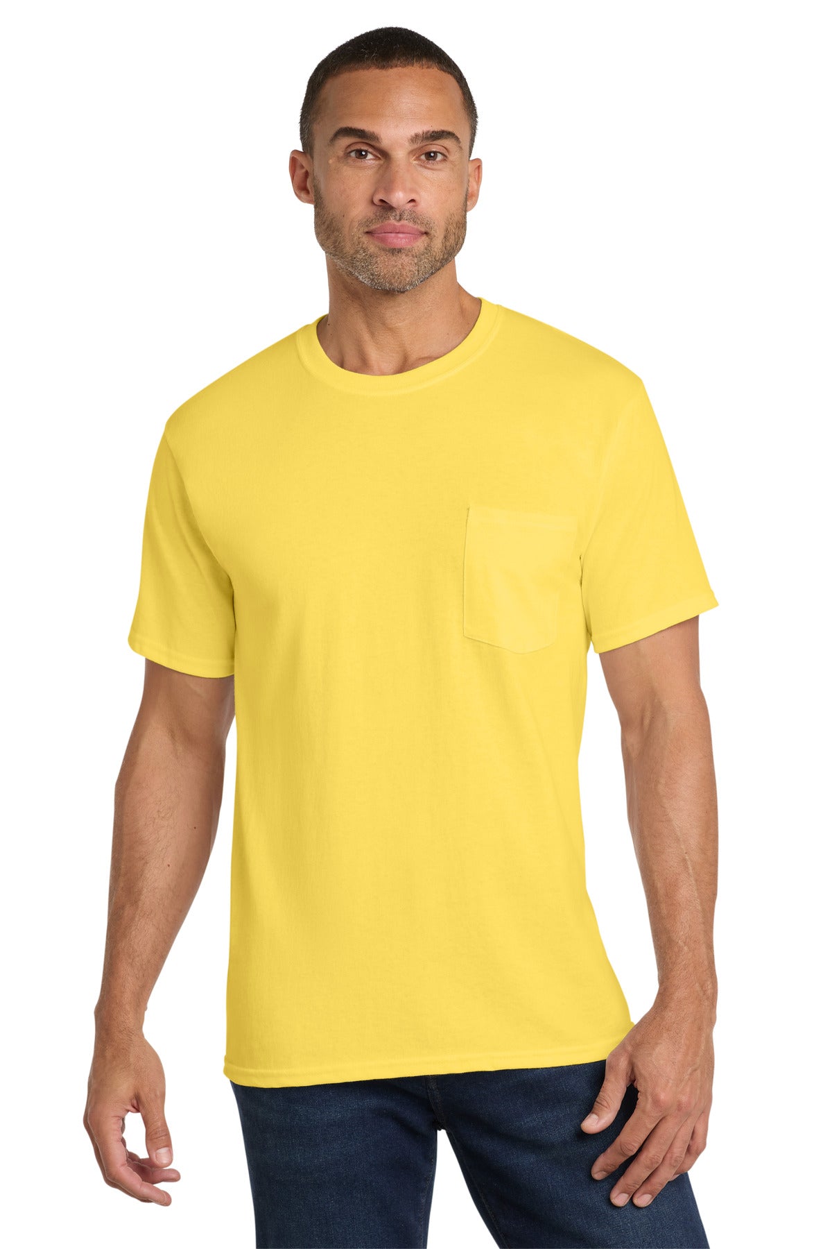 Yellow Port & Co Core Cotton Pocket Tee. PC54P